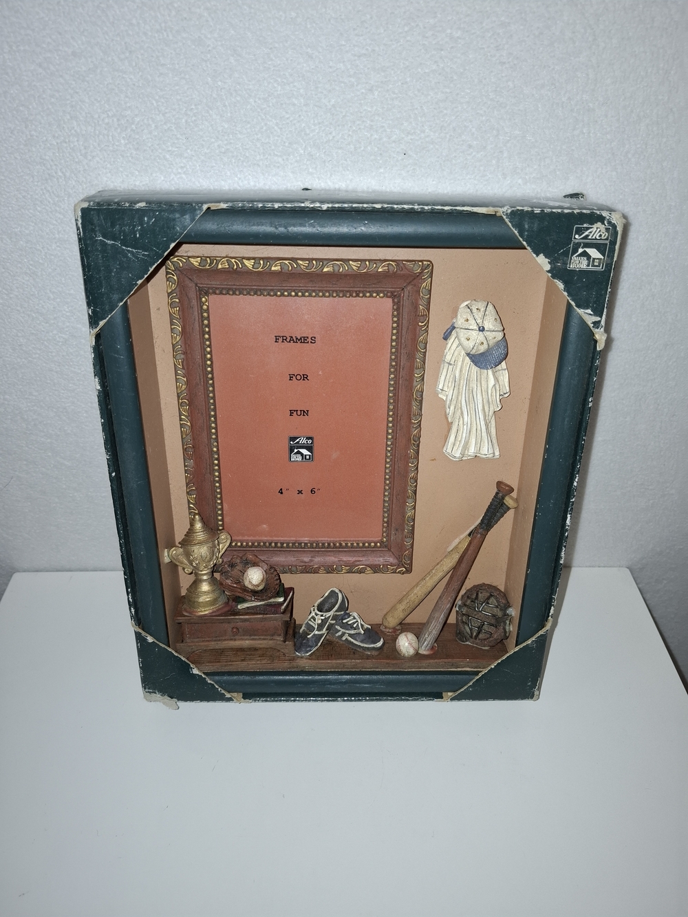 Vintage Baseball  Shadow Box Wooden Picture Frame - Green & Tan